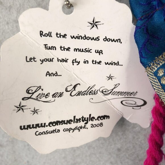 Consuela Bag Womens Blue Pink Drawstring Pouch Beaded Strap Tassel Boho Mirror - Picture 16 of 16